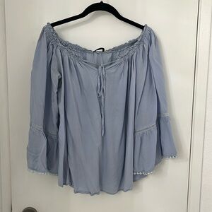 Blue Off the Shoulder Boho Blouse